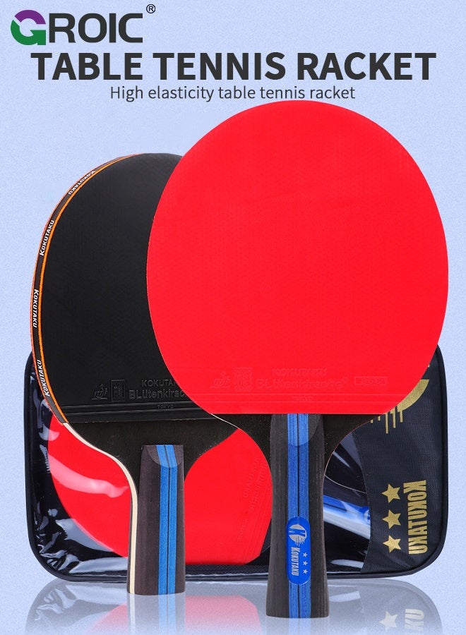 GROIC Table Tennis, 2-Pack Ping Pong Paddles Set, Long Handle Horizontal Rackets, 6 Yellow Table Tennis Balls and Storage Case, High Spin Rubber for Intermediate to Advanced Players, High-Performance Tennis Set - Image 2